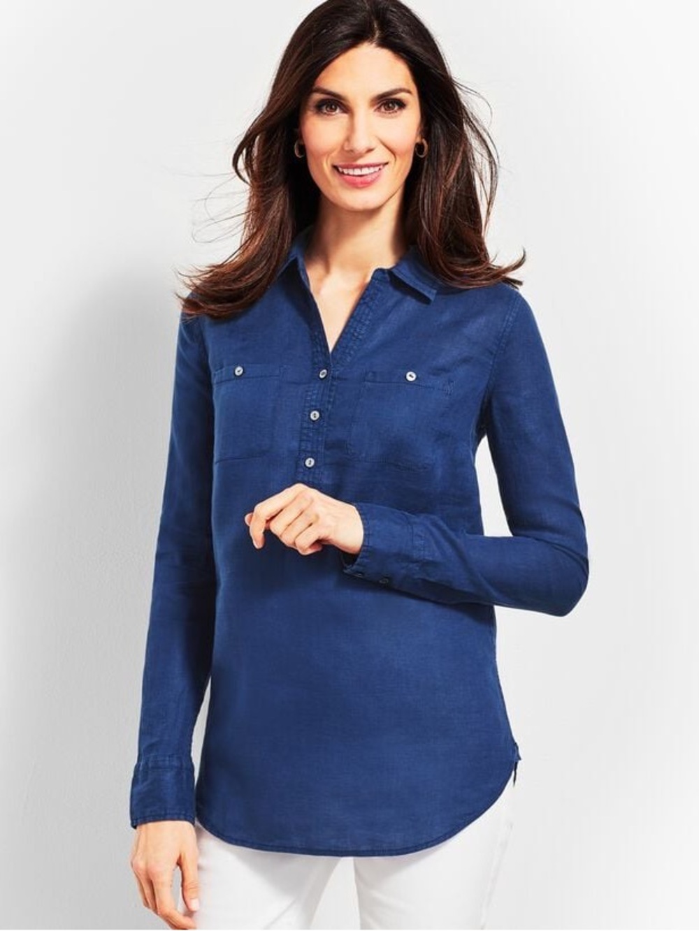TALBOTS Women’s Blue Chambray 100% Linen Popover Camp Shirt Tunic Top Plus 2X